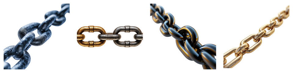 Set of connecting chains isolated on transparent, PNG