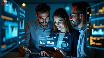 Diverse group collaborating around a table in a modern workspace. A group of young adults, appearing to be students or colleagues, are engaged in a collaborative session around a light wooden table.