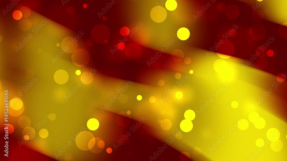 Poster red and yellow bokeh light particles motion background. glowing red and yellow bokeh lights dance ac