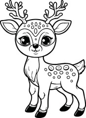 Funny deer cartoon characters vector illustration. For kids coloring book.
