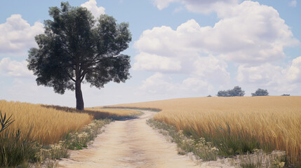 Fototapeta premium A photograph of a field with golden wheat