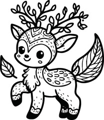 Funny deer cartoon characters vector illustration. For kids coloring book.