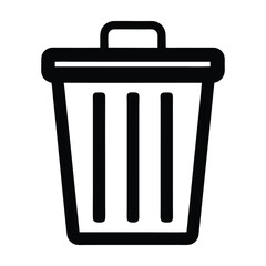 Trash Can Icon, Minimalist Black Garbage Bin Vector Illustration.