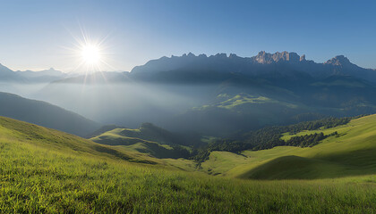 Sunrise over misty mountain valley. (2)
