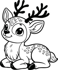 Funny deer cartoon characters vector illustration. For kids coloring book.
