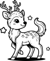 Funny deer cartoon characters vector illustration. For kids coloring book.