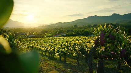 Lush vineyard landscape bathed in golden sunlight.