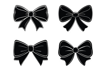 Black Bow Silhouettes Vector Set, Decorative Ribbon Designs. 