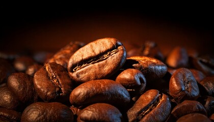 Obraz premium Primer plano de granos de café sobre fondo oscuro