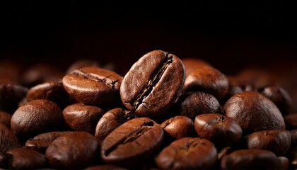 Naklejka premium Primer plano de granos de café sobre fondo oscuro