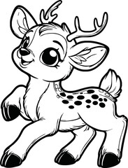 Funny deer cartoon characters vector illustration. For kids coloring book.