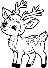 Funny deer cartoon characters vector illustration. For kids coloring book.
