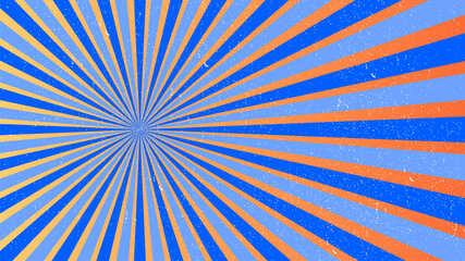 A vibrant retro sunburst design with orange and blue rays emanating from a central point.  a textured, vintage feel, perfect for adding a pop of color and nostalgia to your projects