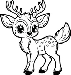Funny deer cartoon characters vector illustration. For kids coloring book.