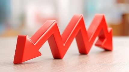 Red arrow on table symbolizing emotional shock absorption icon concept for coping with market crash and economic downturn