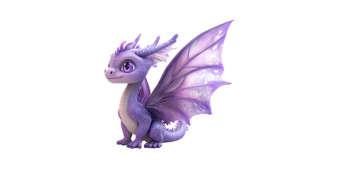 Naklejka premium Cute Purple Baby Dragon Illustration. Fantasy Creature With Detailed Wings And Scales Isolated On Transparent Background