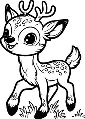 Funny deer cartoon characters vector illustration. For kids coloring book.