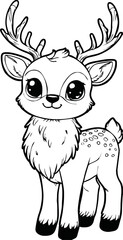 Funny deer cartoon characters vector illustration. For kids coloring book.