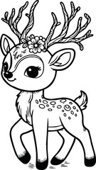 Funny deer cartoon characters vector illustration. For kids coloring book.
