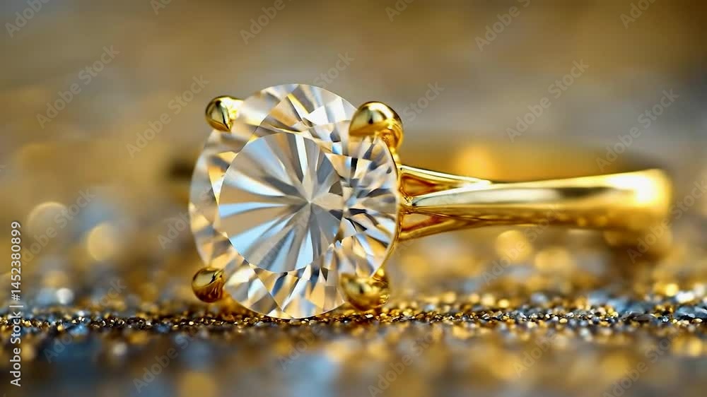 Poster a gleaming diamond ring with an oval-cut stone set in a polished golden band. soft, diffused lightin