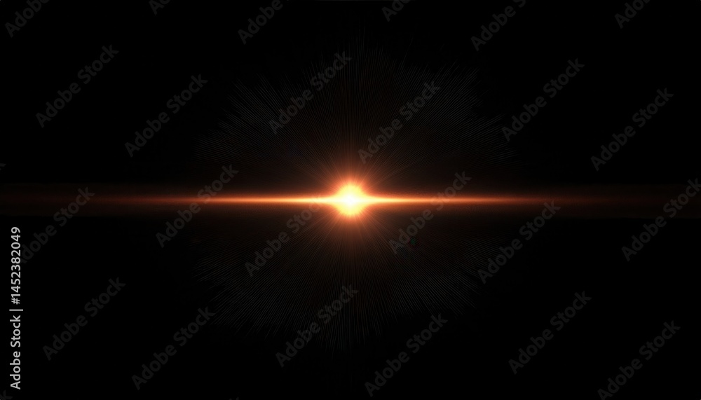 Poster sunburst light flare in dark space background for sci-fi themes, branding, web design, print media, 