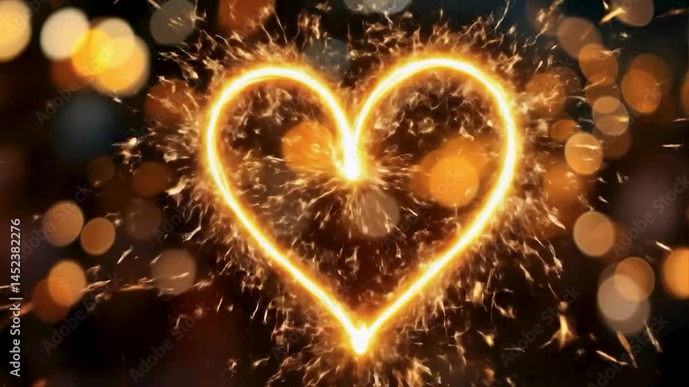 Aufkleber An illuminated heart shape created with sparkling light against a bokeh background. Warm, glowing sparks create a romantic atmosphere, with a focus on the shimmering texture. 