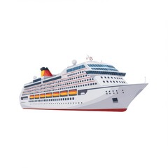 Fototapeta premium Pixel Art Style Cruise Ship with Red and Yellow Accents on White Background