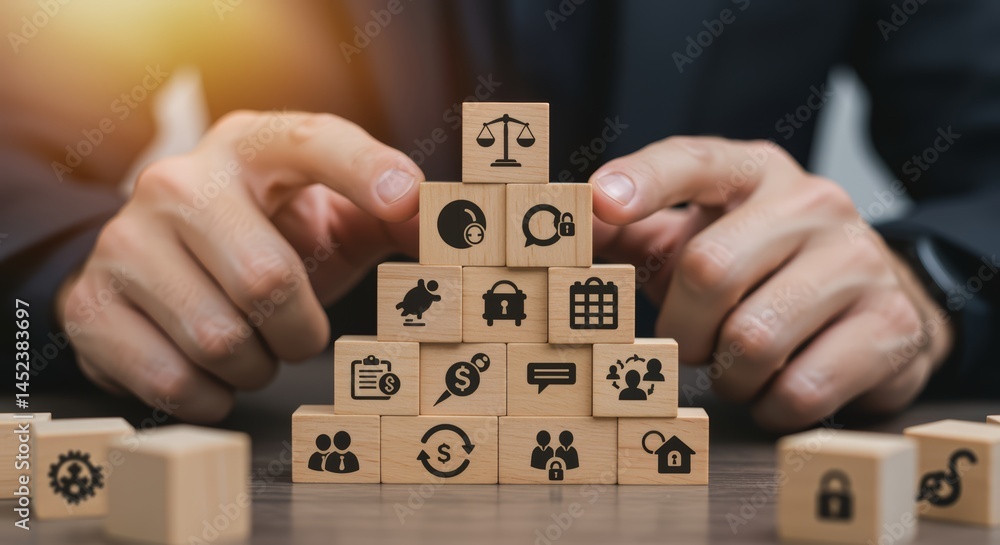 Poster building a pyramid of ideas business strategy development office setting conceptual visualization pr