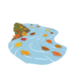 Autumn Stream with Colorful Leaves
