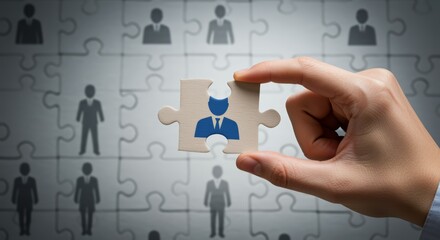 Strategic Recruitment Puzzle Solving Corporate Office Conceptual Image Professional Environment Close-Up View Human Resources Optimization