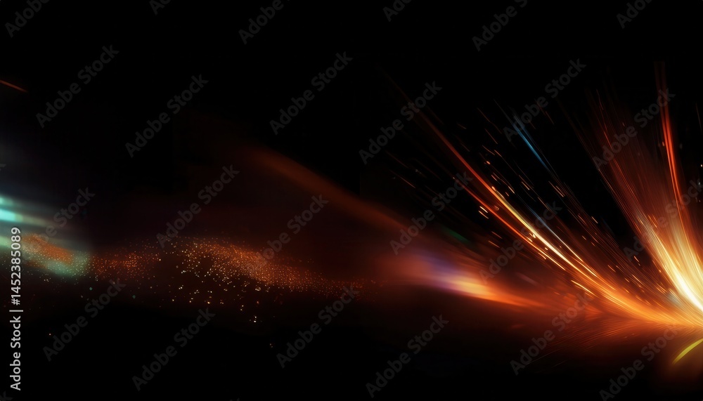 Aufkleber dynamic light streaks in motion on dark background for digital art, futuristic design, web graphics,