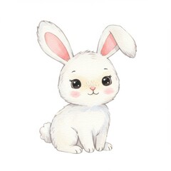 Obraz premium Cute White Watercolor Rabbit Illustration on White Background with Soft Lighting