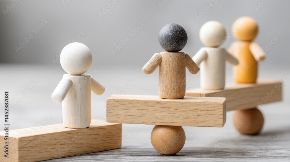 Aufkleber wooden figure standing on a block illustrating panic-proof portfolio rebalancing systems in a concep