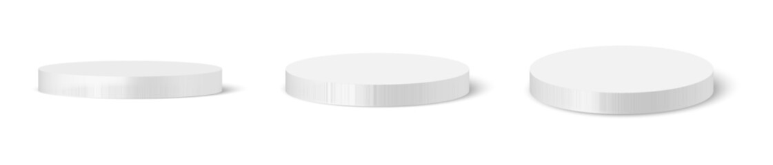 White round podiums isolated. winner platform or product display from different angles. Vector illustration
