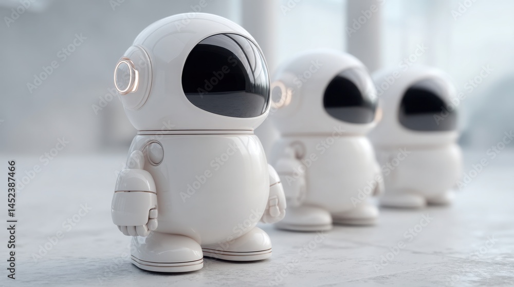 Aufkleber a series of robots standing in a row representing the concept of personal ai trading avatars and the