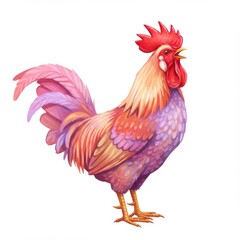 Fototapeta premium Illustration of a Colorful Rooster with Pink and Golden Plumage on White Background