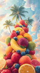 Tropical Fruit Tower Sunset