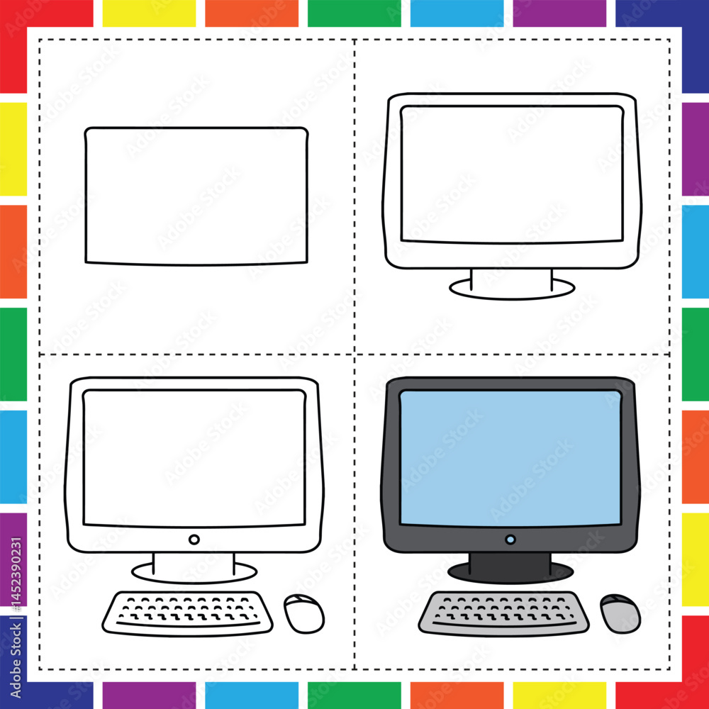 Fototapete how to draw everyday objects for kids learn to draw a tv computer and more