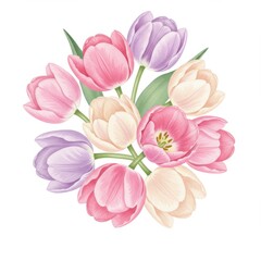 Obraz premium Pastel Pink Purple White Tulip Bouquet Watercolor Painting