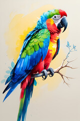 Obraz premium Multicolour Watercolour Macaw Parrot Wall Art – Vibrant Tropical Bird Illustration for Nature and Wildlife Decor