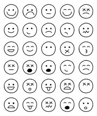 Emojis faces icon in hand drawn style. Doodle Emoji face icon set. set of emoji in round shapes. Face Emotions