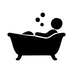 Relaxing bath icon with person in tub and bubbles