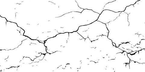 Cracked Surface Grunge Texture Vector. Grunge design crack texture background.  Black Isolated on White Background. Distressed black texture.  Uneven Overlay. Vector Illustration