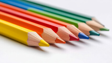 Fototapeta premium Color pencils arranged in vibrant gradient, showcasing variety of colors and tips