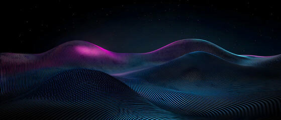 Abstract landscape with glowing hills, dark and vibrant colors