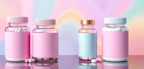 Pastel color cosmetic & pharma label templates Editable vector files for printing Jar, pill bottle, and packaging designs,  healthcare,  mockup