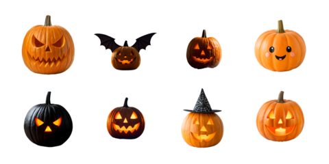 Spooky Halloween Pumpkin Bundle – 8 Isolated PNG Designs Isolated on transparent background