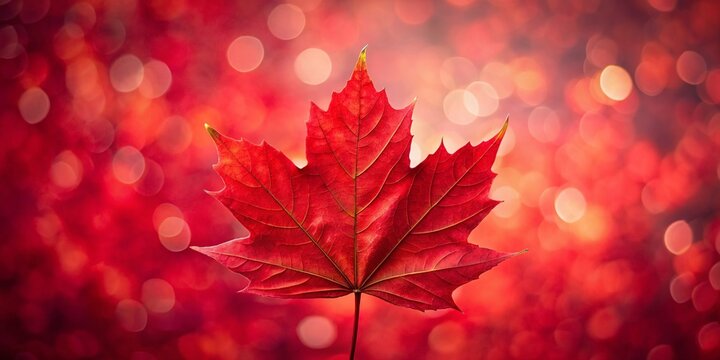 Symmetrical Red Maple Leaf on Red Background - Minimal Autumn Flat Lay