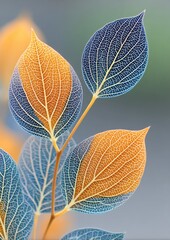 Delicate transparent leaves with intricate veins and vibrant colors against a soft background