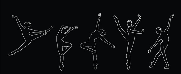 Elegant Ballet Dancers in White Outline on Black Backdrop Showcase Artistry